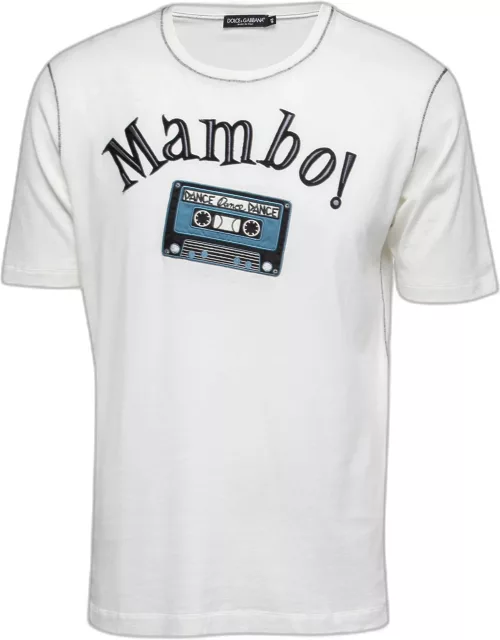 Dolce & Gabbana Off White Mambo Embroidered Crew Neck Half Sleeve T-shirt
