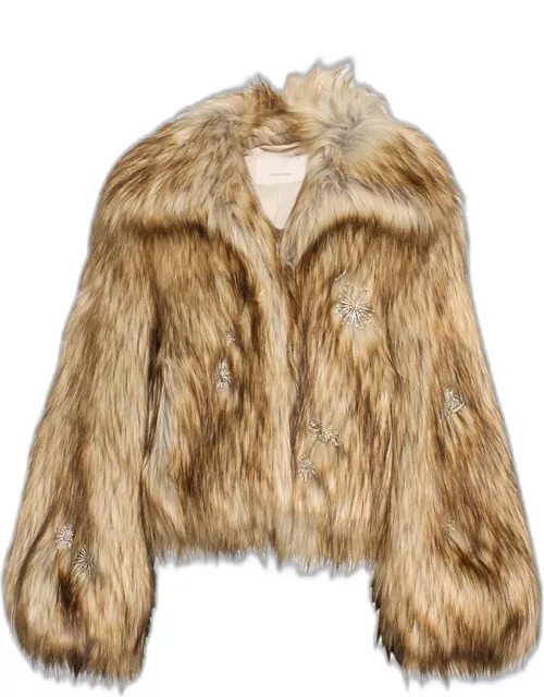 Tenley Short Embellished Faux-Fur Coat