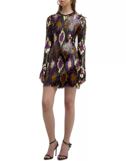 Sequin Embellished Long-Sleeve Mini Dres