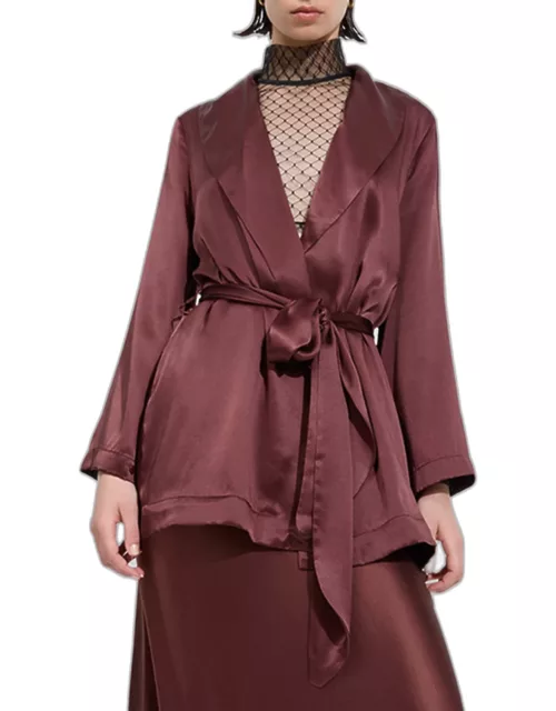 Bon Vivant Shawl-Collar Mini Silk Robe