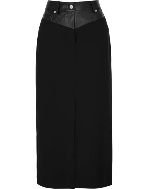 Helmut Lang Panelled Leather And Twill Midi Skirt - Black