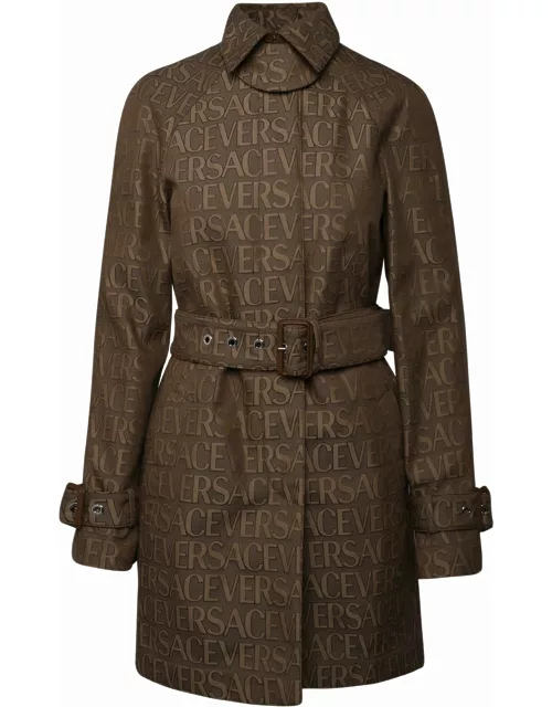 Versace Brown Cotton Blend Trench Coat