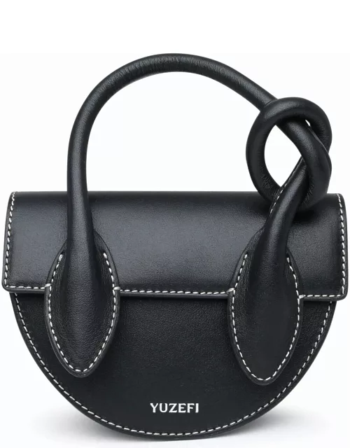 YUZEFI Black Leather Mini Pretzel Bag