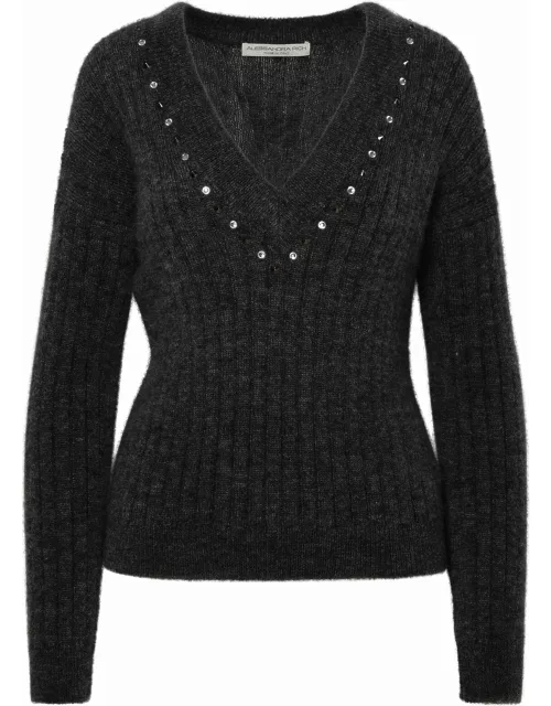 Alessandra Rich Gray Virgin Wool Blend Sweater