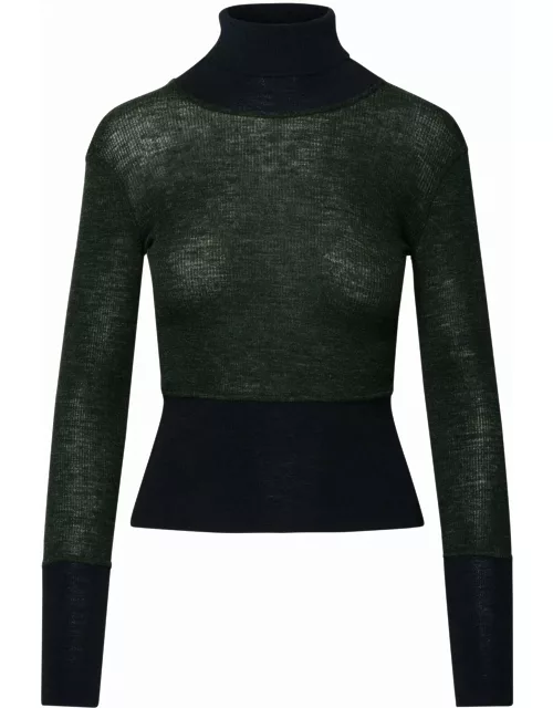 Thom Browne Green And Black Wool Turtleneck Sweater