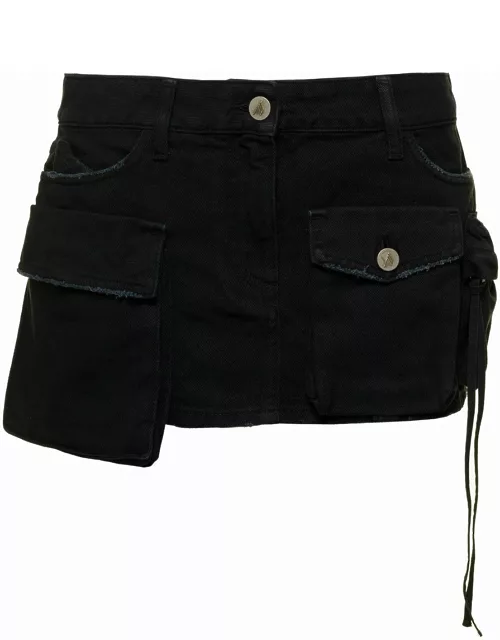 The Attico fay Black Low Waisted Multi-pockets Skirt In Denim Woman
