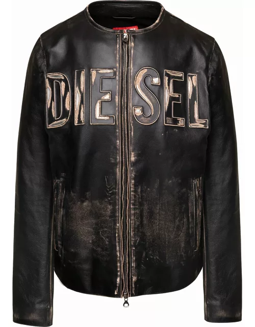 Diesel Brown Jacket With Logo Detail And Vintage Effect In Leather Man