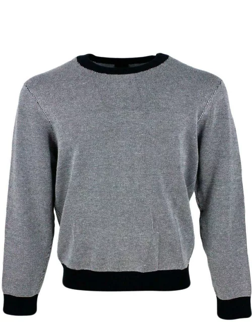 Armani Collezioni Long-sleeved Crew-neck Sweater With Petit Stitch Work Made Of Viscose Blend