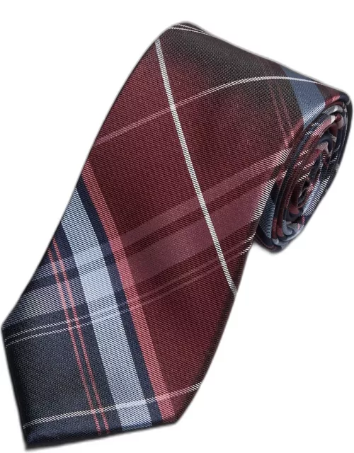 JoS. A. Bank Men's Large-Scale Plaid Tie, Burgundy, One