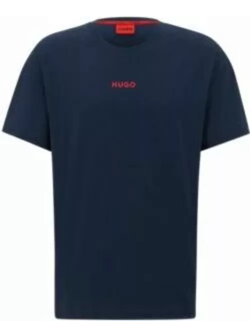 Stretch-cotton jersey pajama T-shirt with red logo- Dark Blue Men's Nightwear