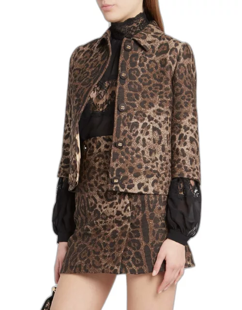 Leopard Print Jacquard Wool Short Jacket