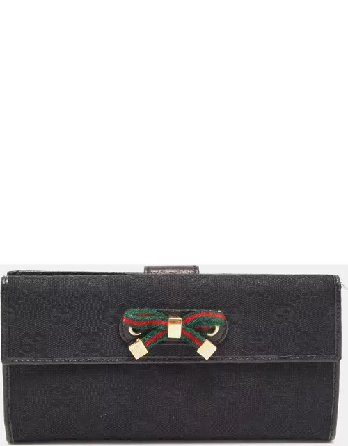 Gucci Black GG Canvas and Leather Princy Flap Continental Wallet