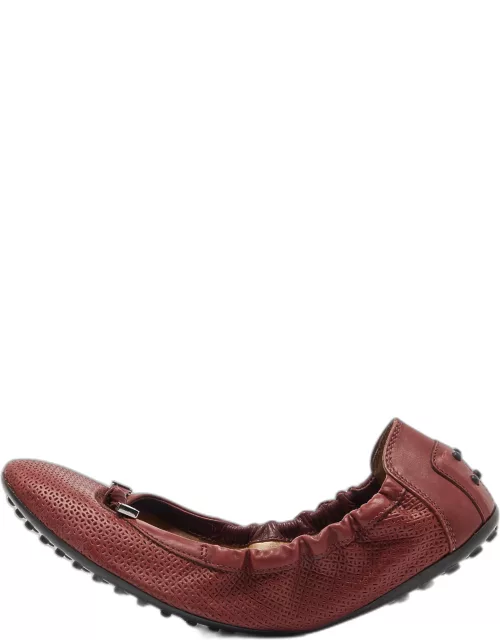 Tod's Burgundy Leather Bow Scrunch Ballet Flats