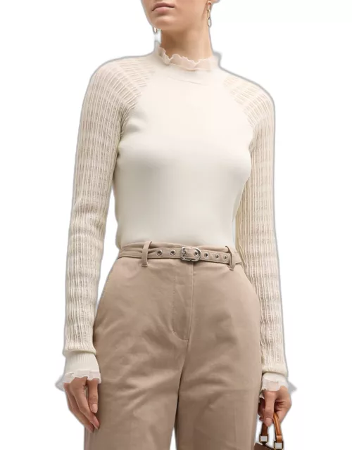 Micro-Ribbed Long-Sleeve Fitted Sweater