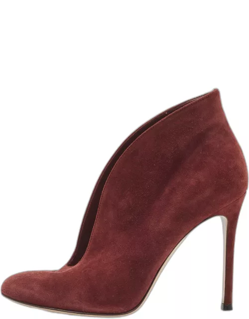 Gianvito Rossi Burgundy Suede Vamp Ankle Length Boot