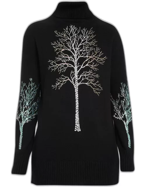 Forest Crystal Cashmere Turtleneck Sweater