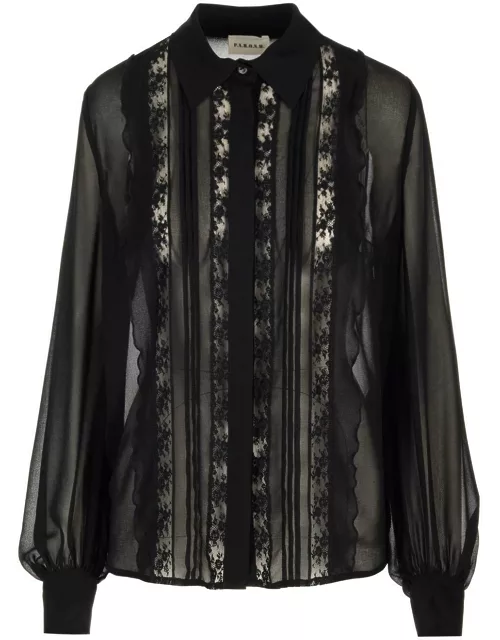 Parosh Black Shirt With Lace Detail