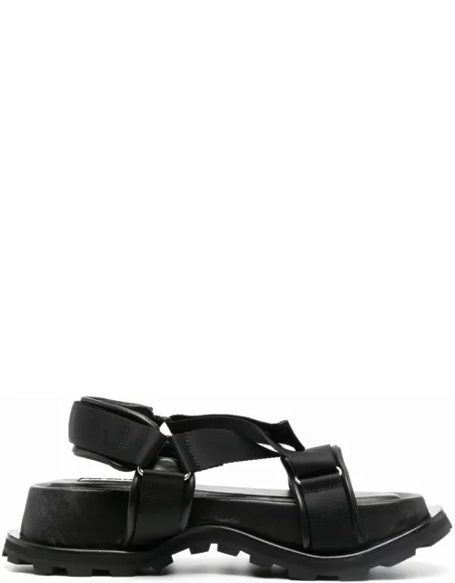 Jil Sander Black Hiking Platform Sandals With Touch Strap In Leather Woman