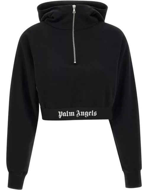 Palm Angels logo Tapped Zipped Hoodie Cotton Sweatshirt