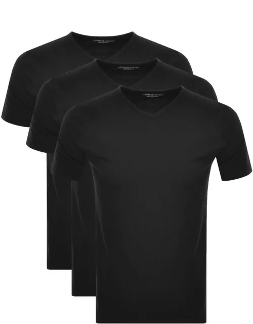 Tommy Hilfiger Triple Pack V Neck T Shirts Black