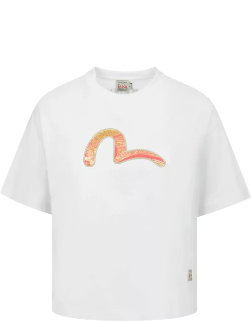 Brocade Seagull Appliqué Drop-shoulder T-shirt