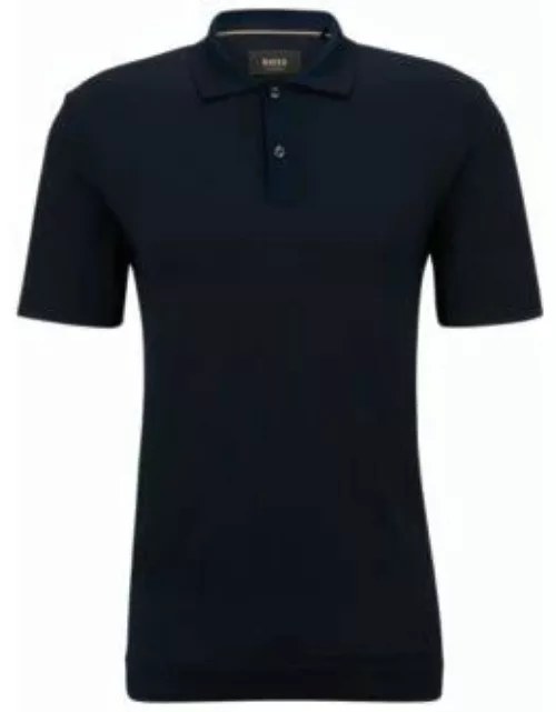 Regular-fit polo shirt in cotton and silk- Dark Blue Men's Polo Shirt