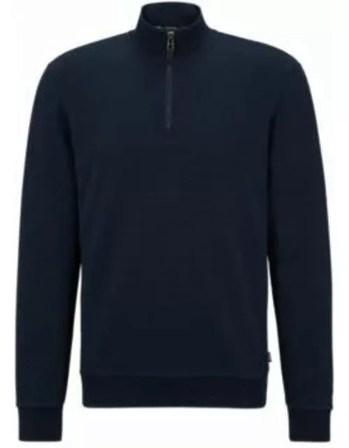 Zip-neck sweatshirt in mercerized cotton jacquard- Dark Blue Men's Tracksuit