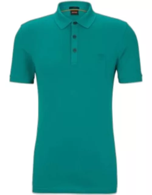 Stretch-cotton slim-fit polo shirt with logo patch- Dark Green Men's Polo Shirt