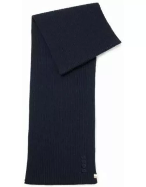 Ribbed scarf in a cotton blend with logo details- Dark Blue Men's Scarve