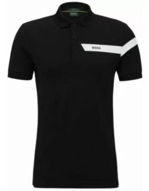 Slim-fit polo shirt with stripe and logo- Black Men's Polo Shirt