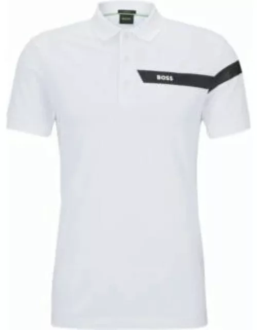 Slim-fit polo shirt with stripe and logo- White Men's Polo Shirt