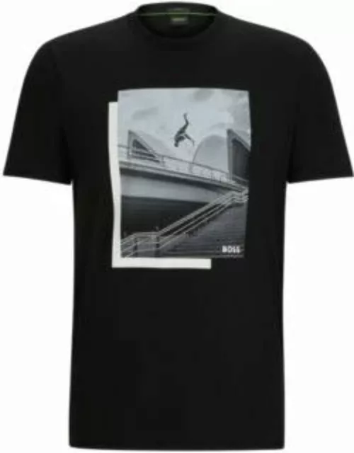 Photo-print T-shirt in stretch-cotton jersey- Black Men's T-Shirt