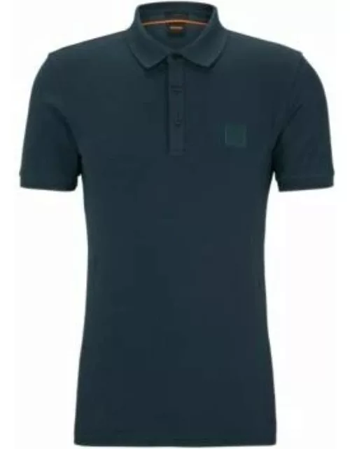Stretch-cotton slim-fit polo shirt with logo patch- Light Green Men's Polo Shirt