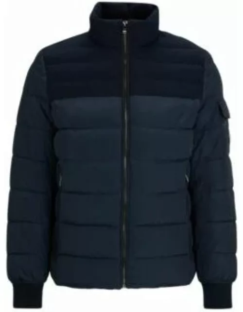 Water-repellent padded jacket with zip closure- Dark Blue Men's Casual Jacket