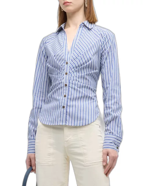 Joelle Gathered Stripe Button-Front Top