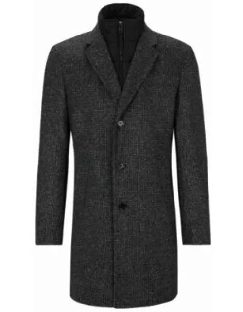 Slim-fit patterned coat with zip-up inner- Black Men's Formal Coat