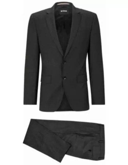 Slim-fit suit in a micro-pattern wool blend- Black Men's Business Suit
