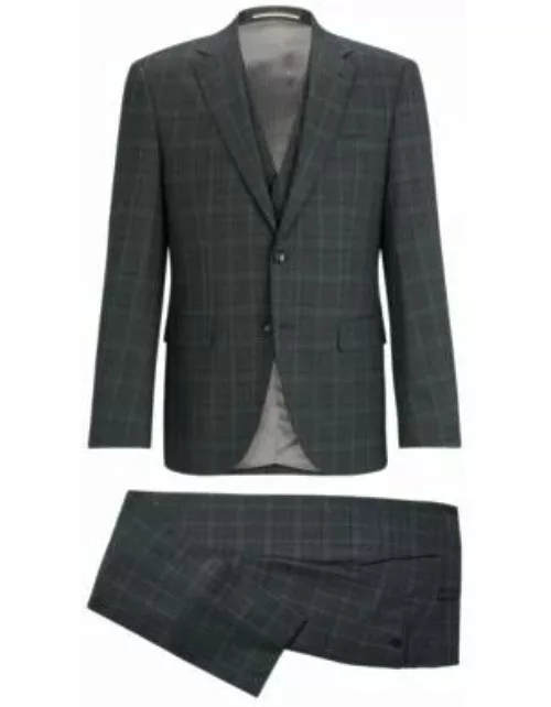 Regular-fit three-piece suit in checked stretch fabric- Grey Men's Business Suit