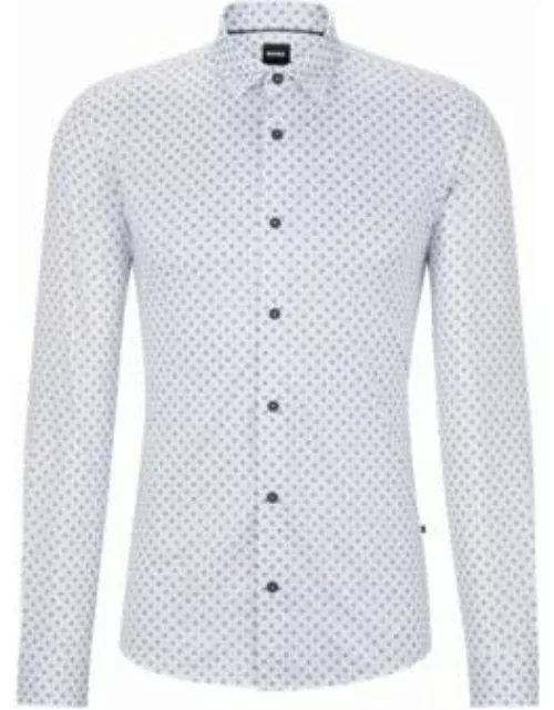 Slim-fit shirt in printed performance-stretch fabric- Green Men's Clothing