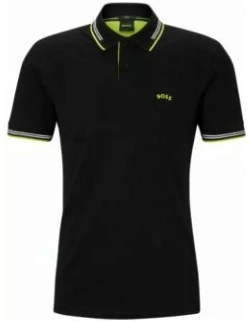 Stretch-cotton slim-fit polo shirt with branded undercollar- Black Men's Polo Shirt