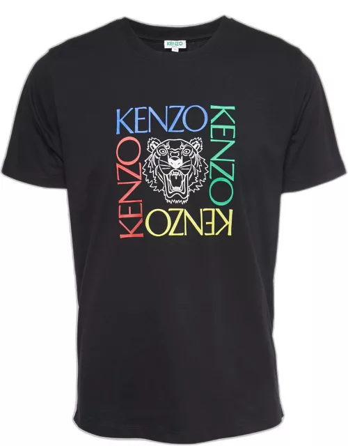 Kenzo Black Logo Print Cotton Crew Neck Half Sleeve T-Shirt