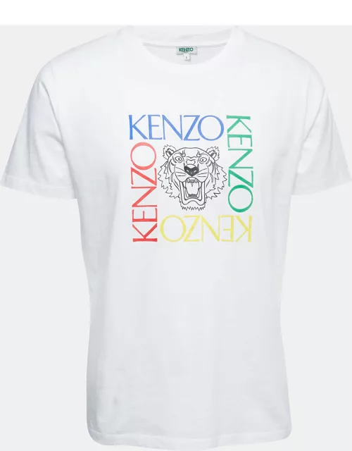 Kenzo White Logo Print Cotton Crew Neck Half Sleeve T-Shirt