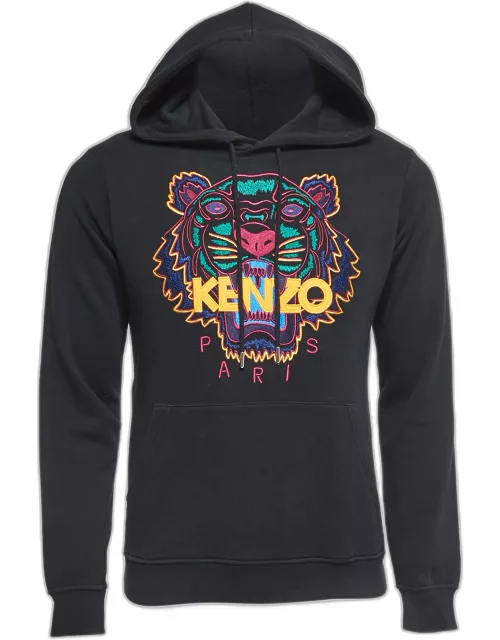 Kenzo Black Logo Embroidered Cotton Knit Hoodie