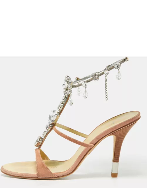 Giuseppe Zanotti Pink Suede Crystal Embellished Ankle Strap Sandal