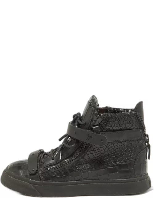 Giuseppe Zanotti Black Croc Embossed Leather Coby High Top Sneaker