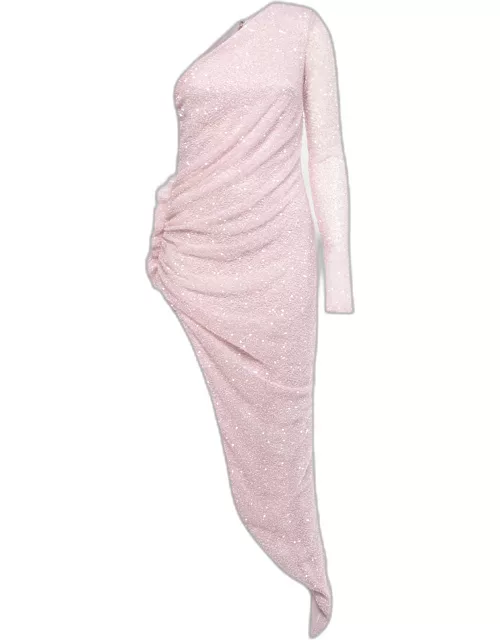 Sofi Milo Light Pink Sequin & Bead Embellished One Shoulder Dress