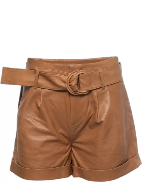Frame Brown Leather Belted Shorts
