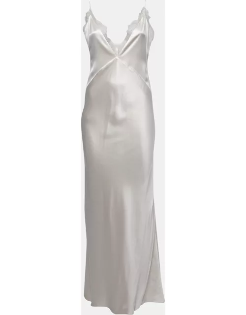 Natalie Rolt Off White Satin Silk Lace Trimmed Tallulah Maxi Dress