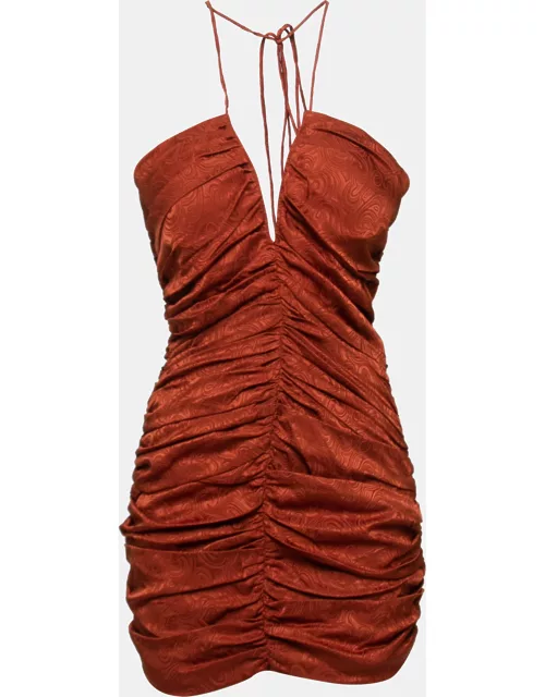 Rony Kobo Brown Silk Blend Ruched Mini Halter Dress