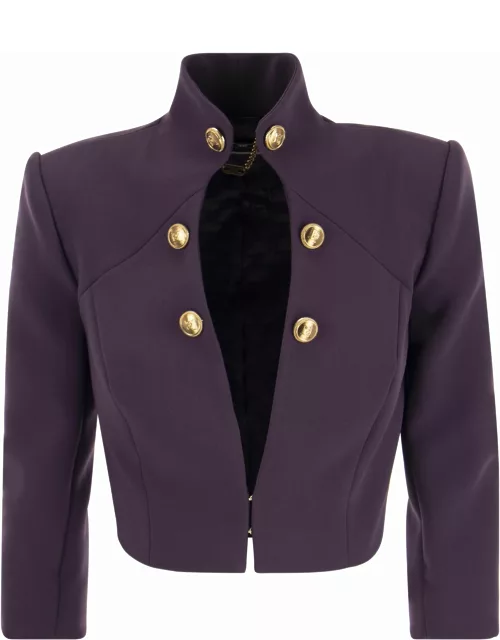 Elisabetta Franchi Crepe Crop Jacket With Stand-up Collar